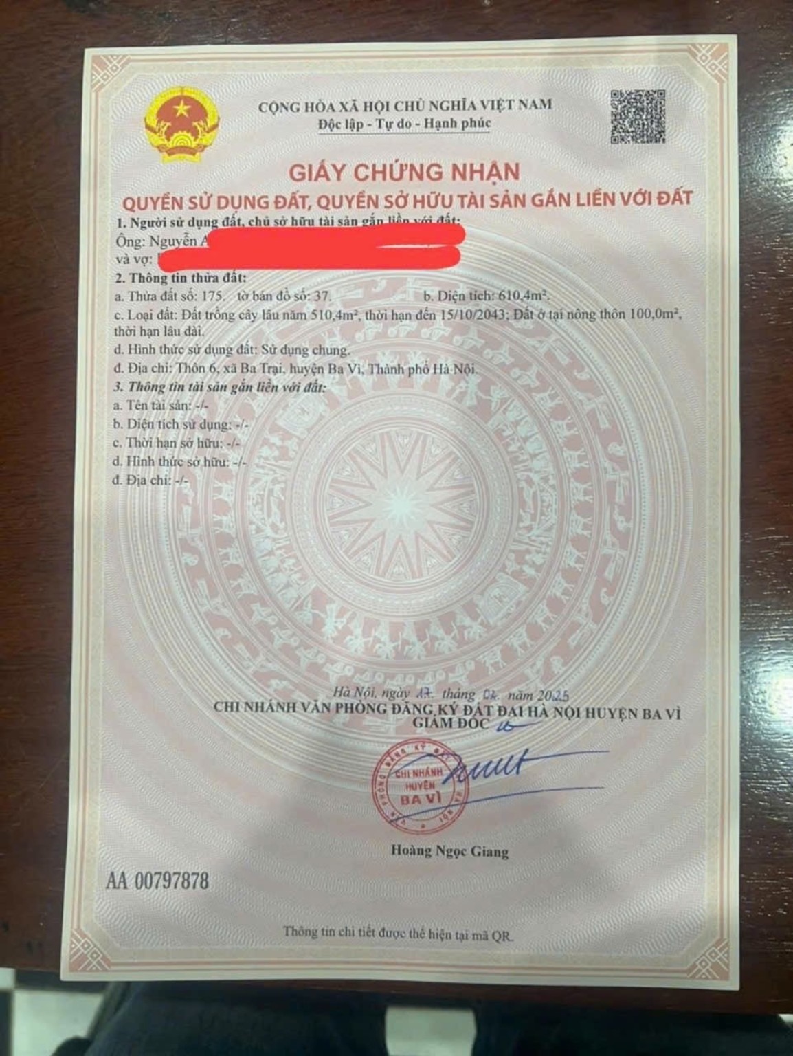 BV29 — Thông tin giấy chứng nhận